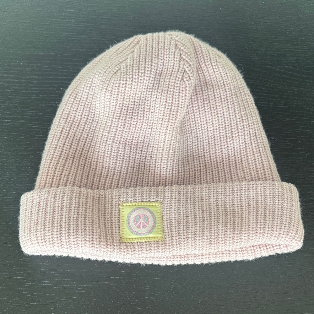 Kids Pink Knit Beanie Hat with Peace Patch